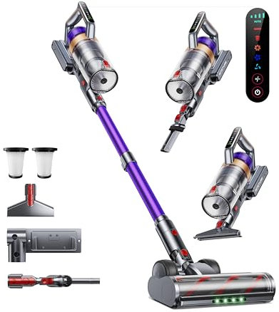 INTETURE Aspiradora sin Cable 50KA/600W Escoba Aspiradora sin Cable Pontente 65Mins Carga en Pared,Luz Verde Súper Brillante Aspirador sin Cable Aroma,Pantalla Táctil Antienredo para Suelo/Alfombra