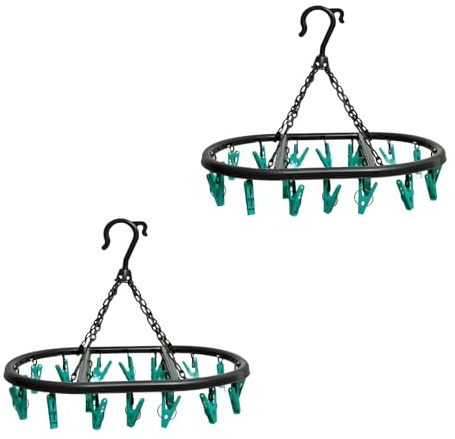 BozexPro 20 Pegs-2 Pack Oval Sock Dryer Pegs, Sock Dryer For Washing Line, Green and Black Colour