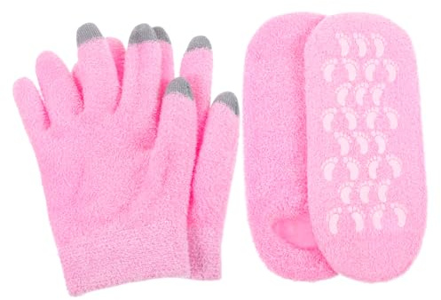 BESTYASH 1 Satz Touchscreen -Handschuhfußmaske Handschuhe geknackt über Nacht intensiv Hände Bausatz feuchtigkeitsspendende Socken für die Füße Feuchtigkeitssocken aus Baumwolle Stoff Rosa