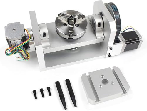 CNC Milling Machine Rotational 4th 5th Axis,Rotary Table 3 Jaw 100mm Chuck A-axis C-axis 5-Axis Indexing Dividing Head 6:1 8:1 for CNC Rout Engraving Rotation Axis Nema23 Stepp Motor,Style4t