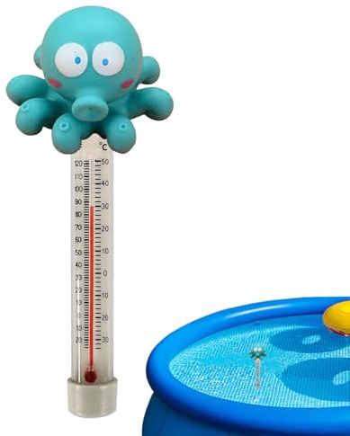 Schwimmender Wassertemperaturmesser – Cartoon Tier Pooltemperaturmesser | Leicht Ablesbares Schwimmendes Poolthermometer Mit Seil | Badewannenthermometer Für Drinnen Und Draußen (Oktopus)