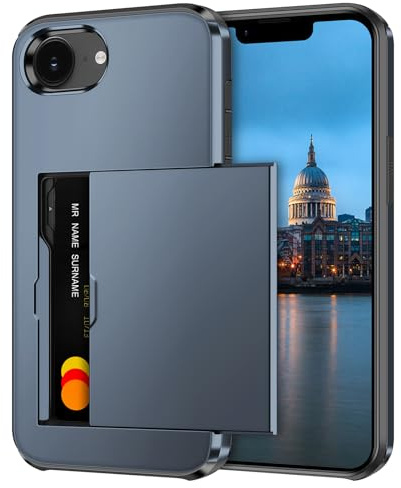 Coolden for iPhone 16e Case iPhone 17e Case with Card Holder Navy | Shockproof Heavy Duty Protective Cover, Hard PC Back Soft TPU Bumper Card Slot Wallet Cover for iPhone 16e/17e Phone Case