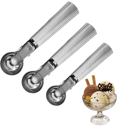 3 Pcs Ice Cream Scoop | Homiladi Icecream Scoops with Trigger Release | Ergonomic Stainless Steel Ice Cream Scooper for Easy Scooping Ice Cream, Purees, Cake, Dough(Large, Medium, Small)