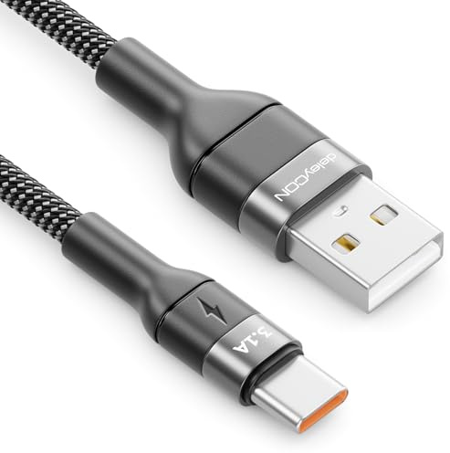 deleyCON 1,5m Cavo USB C 3.1A Cavo di Ricarica Dati USB-A a USB-C per iPhone 17 16 15 Pro Max Air Galaxy A16 A56 S25 S24 S23 Pixel iPad Pro Notebook AirPods Tablet Switch PS5