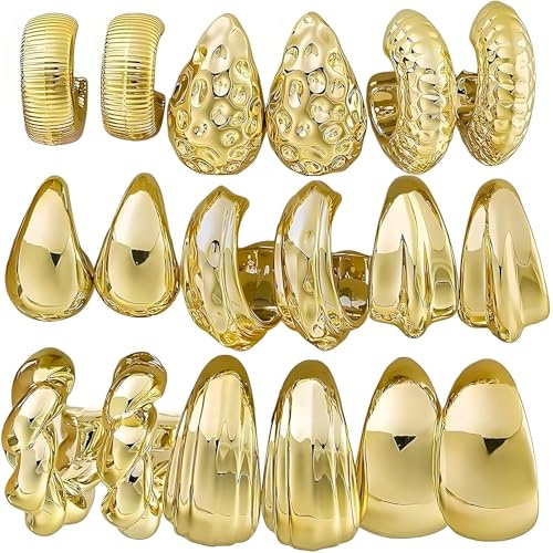 9 Paar Gold Creolen Ohrringe Set für Damen Chunky Kleine Ohrstecker Hypoallergen Hollow Open Hoops mit 5 Größen Modeschmuck Geschenke für Mädchen Geburtstage Valentinstag Muttertag Weihnachten