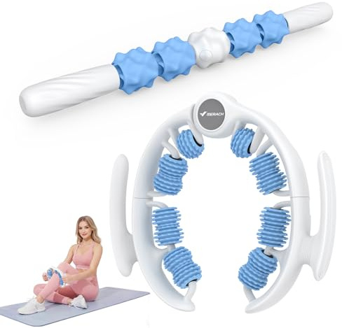 MERACH Cellulite Massagegerä – Anti Cellulite Massagegerät | mit 14 Abnehmbaren 360°Rollen, Lymphdrainage Gerät für Bauch Beine Po Nacken, Cellulite Roller Massageroller - Blau