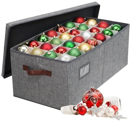 Relaxdays Weihnachtskugel Aufbewahrungsbox, 96 Kugeln, HxBxT: 26 x 66,5 x 33 cm, Polyester, Pappe, Kugelkiste, grau | HxBxT: 26 x 66,5 x 33 cm, Polyester, Pappe, Kugelkiste