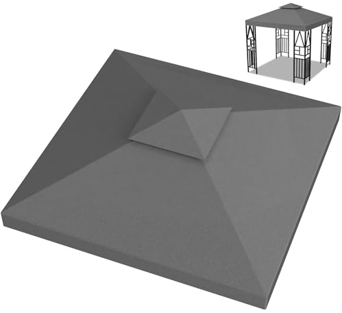 Pavillon Ersatzdach 3x3M Wasserdicht, UV-beständig, Doppellagig mit Belüftung, 12 Fest Integrierten Klettbändern, Hochdichtes Polyesterdach für Gartenpavillon, Grillpavillon oder Partyzelt (Grau)