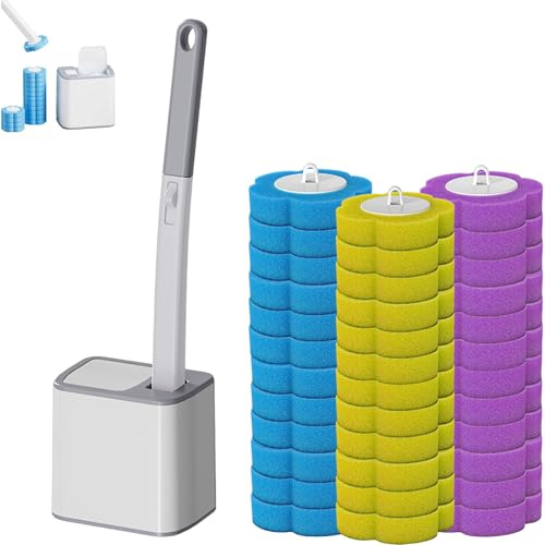 Scopino WC Monouso con Detergente, Scopino USA e Getta per WC da Parete con 36 Testine Ricambio, Manico Allungato, Sistema Igienico per Pulizia Profonda del Bagno (Gray)