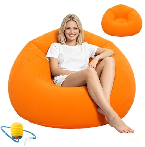 ALKNOT Aufblasbarer Sessel Sitzsack, Tragbares & Wasserdichtes Luftsofa für Outdoor, Camping, Strand, Pool und Reisen | Aufpumpen, Tragbar, Bequem (Orange)