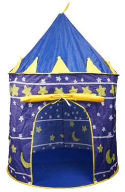 Kinder Schloss Spielzelt, tragbares faltbares Prinzessin-/Prinz-Spielhaus for drinnen und draußen(Blau)