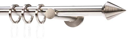 DécoProfi Gardinenstangen Edelstahloptik 1-läufig Ø 16 mm L: 160 cm I Kegel 2 Gardinen/Vorhangstange im Set I Inklusive Träger, Befestigung und Endstücke I Wandbefestigung