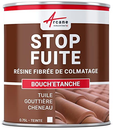 Bouchetanche, peinture fibrée de colmatage, fuite, réparation, étanchéité, tuile, gouttière, cheneau, trou, fissure - 0.75 L Blanc - ARCANE INDUSTRIES