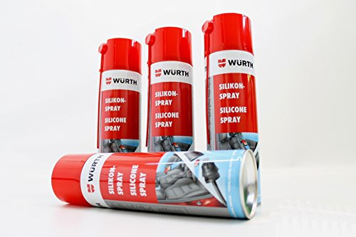 Würth 4 x 500 ml Silicone Spray Plastic / Rubber Care, Lubricant, Release Agent, Maintenance