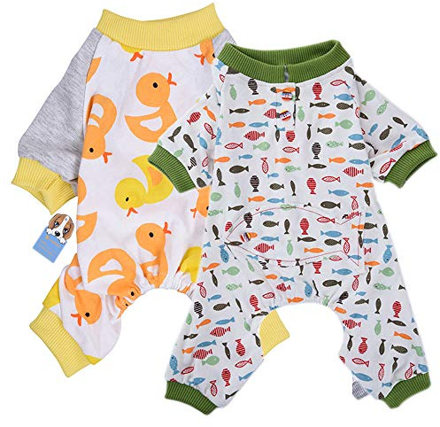 2er Pack Hund Kleidung Hunde Katzen Einteiler weich Hund Schlafanzug Baumwolle Puppy Strampelanzug Pet Jumpsuits Cozy Bodys für kleine Hunde und Katzen von hongyh