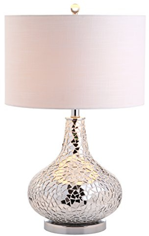 JONATHAN Y JYL1056A Emilia 26 Mirrored Mosaic LED Table Lamp Contemporary Glam Bedside Desk Nightstand Lamp for Bedroom Living Room Office College Bookcase LED Bulb Included, Silver