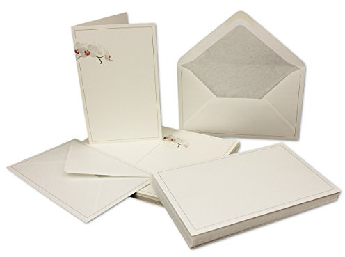 50-teiliges Trauerkarten-Set Motiv Orchidee, DIN B6+ - 25 Trauer-Faltkarten & 25 Trauer-Umschläge - Ideal zum Bedrucken