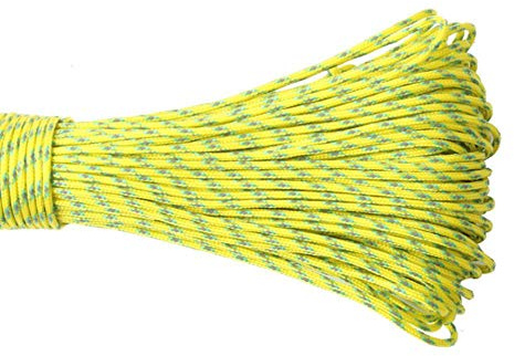 LLAAIT 2mm Paracord reflektierende 3 Strang Paracord Core Outdoor Camping Corda Fallschirmschnur Lanyard Zelt Multifunktionsseil, gelb camo reflecti, 50 Meter