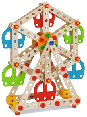 Eichhorn 100039099 Constructor Riesenrad - vielseitiges Holzspielzeug, 240 Bauteile, 3 Verschiedene Konstruktionen, FSC 100% zertifiziertes Buchenholz, für Kinder ab 6 Jahren, Bunt