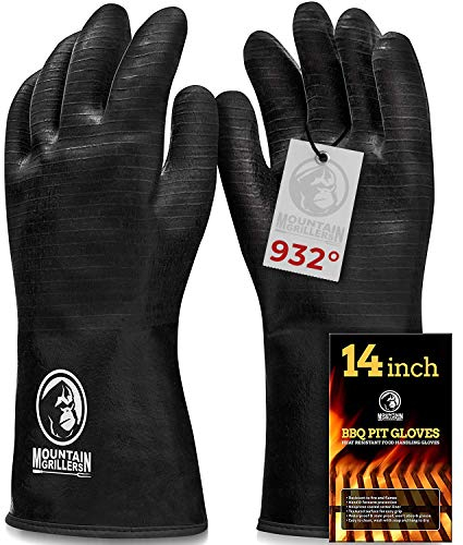 Mountain Grillers 14 Smoker BBQ Grill Extreme Heat Resistant Gloves - High Temperature Hand Protection Thick Gloves for Fire Pit Cooking, Barbecue Grilling, Fryer Oven Neoprene & Waterproof Coating