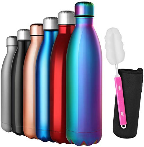 GeeRic Gourde Isotherme 750ML, Gourde Inox Isotherme à Double Paroi Isolée sous Vide 12 Heures Chaudes et 24 Heures Boissons Froides Bouteilles Violet Violet