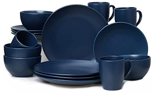 HOMD 16-Pieces Stoneware Dinnerware Set, Dinner Set, Kitchen Dinnerware Ceramic Crockery Set, Dinner Service Set for 4, Include Dinner Plate, Dessert Plate, Cereal Bowl and Mug. (Navy Blue)