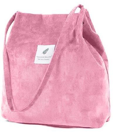 ZhengYue Grand sac fourre-tout en velours côtelé pour femme, sac à main, sac fourre-tout pour l'école, le shopping, le travail, l'université décontracté, rose clair, Taille unique