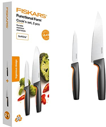 Fiskars Küchenmesser-Set, 2-teilig, Functional Form | Inklusive Kochmesser (Groß), Gemüsemesser, Japanischer Edelstahl/Kunststoff, 1057557