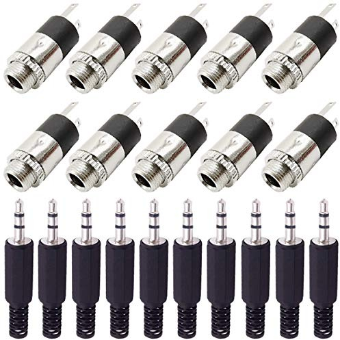 Youmile 10 Stück PJ-392 3.5mm Stereo Buchse für Buchsenmontage Vernickelter Audio Kopfhöreranschluss Audio Stecker für MP3 mit 10 Stück 3.5mm TRS-Stecker