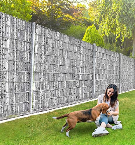 MyMaxxi Infinity Zaunsichtschutz | Birke Motiv 9 Streifen | Sichtschutzstreifen für Doppelstabmattenzaun | Windschutz Sonnenschutz Blickdicht | Sichtschutz Garten | Plane Sichtschutz