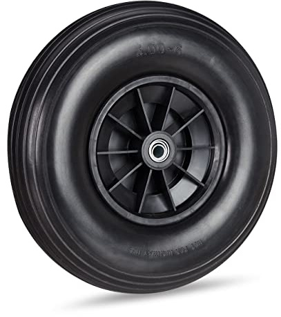 Relaxdays 1x Ruota per Carriola 4.00-6, Gomma Piena e Cerchione in Plastica, 3 Adattatori, Max 100 kg, in Nero