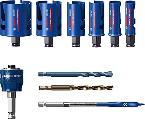 Bosch 6x EXPERT Construction Material Hole Saw Set 20/25/32/38/51/64 mm, 10 | für Weichholz, Grobspanplatte, Ø 20-64 mm, Professional Zubehör Bohrmaschine