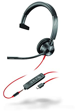 Plantronics - Blackwire 3315 Wired, Single Ear (Mono) USB-C Headset with Boom Mic (Poly) - Connect to PC/Mac via USB-C or Mobile/Tablet via 3.5 mm Connector - Works with Teams, Zoom & More