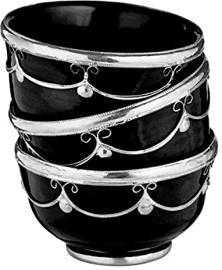 3er SET Orientalische kleine Keramikschale Schale Rund Miranda Schwarz Ø 11cm Groß | bunte marokkanische Keramik Tapas Fingerfood Schalen bunt | Orient Keramikschalen klein als Geschirr & Dekoration