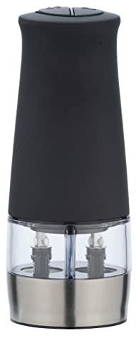 Wenko Macina Sale e Pepe, macina spezie Black Outdoor Kitchen con Due contenitori Separati per Sale e Pepe, LED e macina in Ceramica, utilizzo Semplice mediante Pulsante, 7 x 17.5 x 6 cm