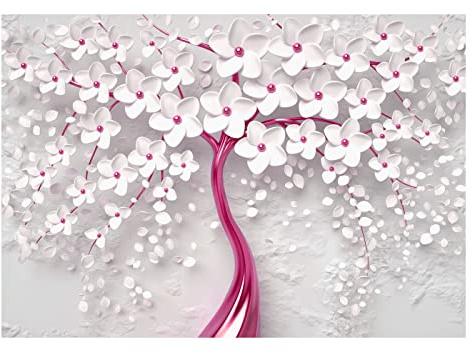 WallArena - Vlies Fototapete Kinderzimmer Rosa Baum 254x184 cm - Fototapeten Tapeten Kindertapete - Vliestapete Wandtapete Tapete 3D Effekt - Blumen