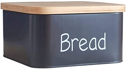 ABGRC Cocina Panera Panera de Hierro, Soporte para Pan con Tapa de Tabla de Cortar, panera de Granja para encimera de Cocina, contenedor de Almacenamiento de Pan Cuadrado Decoración