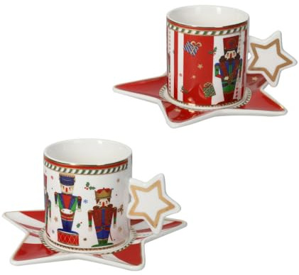 BRANDANI - Tasse de The Set 2 pièces Lo Casse-Noisette Table de Noël 8 cm Porcelaine 84174