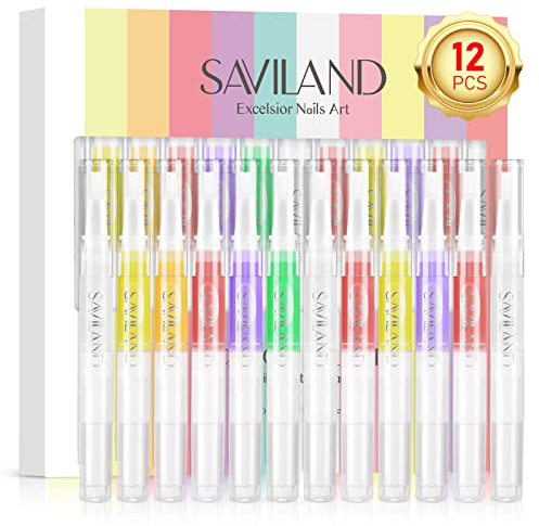 Saviland Cuticle Oil, Nagelpflegestift, Nagelöl Stift, 12 Stück Nail Care Oil Pen, Nagelpflegestift Nagelhaut-Öl-Stifts mit Vitaminen, Nagelpflege Nagellack Stift, für Rissigen und Trockenen Nägeln