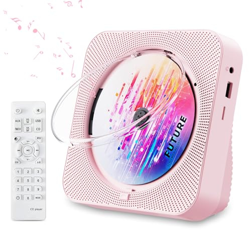CD Player Portable Bluetooth 5.1 Desktop CD Player with HiFi Sound Speakers,Remote Control,Dust Cover,LED Display,Boombox FM Radio,USB/AUX for Home,Kids (Pink)