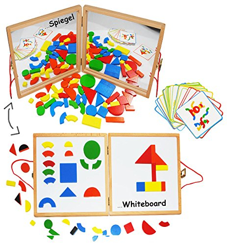 alles-meine.de GmbH XL Set: Koffer/Tafel mit Magneten aus Holz - 67 Teile - Holzmagneten - Mosaikspiel/Magnetspiel/Legespiel incl. Whiteboard - Motorikspiel - Motorik - Puz..