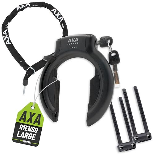 Axa Rahmenschloss Imenso Large 75mm abziehbar/nicht abziebar + Kette wählbar + MSZweirad Befestigungsmaterial (Schloss (Schlüssel abziehbar), Kette ULC 130/5,5)