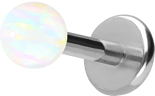 PIERCINGLINE Titan Labret mit Push Fit WEISSE SYNTHETISCHE OPAL KUGEL Piercing Ohr Helix Tragus Conch Farb & Größenauswahl