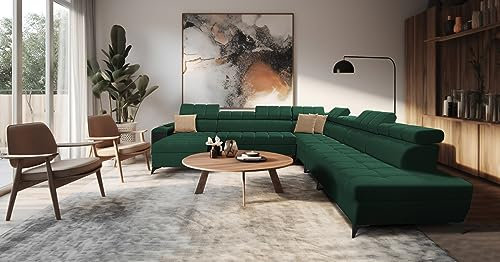 All4All Ecksofa mit Schlaffunktion Gonti XIII 359 x 369 cm - Schlafsofa mit Bettkasten - Sofa in U-Form - Wohnlandschaft XXL Sofa - Eckcouch Groß - Seite Links - Grün - Gewebe - Modern 26