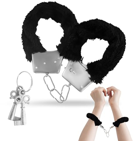 Handschellen mit Plüsch Handfesseln Sex-Spielzeug für Paare - Karneval Kostüm Polizei Kinder Handschelle aus Metall Handcuffs