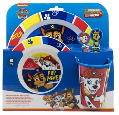 My sweety pop - Set de vaisselle pour enfant - coffret repas - ensemble 5 pièces - Assiette - Bol - Verre - Fourchette – cuillère - Pat Patrouille - Garcon - Paw Patrol - Bleu