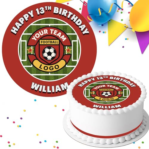 YOUR FOOTBALL TEAM LOGO/COLOUR BIRTHDAY PERSONALISED 7.5 INCH EDIBLE ICING CAKE TOPPER DECORATION FB-067
