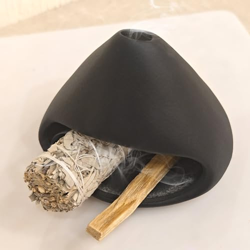 Yawlsow Palo Santo Räucherstäbchenhalter, Holzkohle-Bakhoor-Räuchergefäß, Smudge-Schüssel, Salbeihalter, Aschefänger für Meditation, Zen-Dekoration (Schwarz)