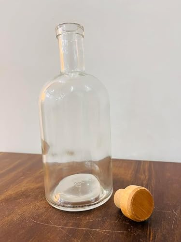 750ml Decanter Glass Bottle with Stopper for Whisky, Sloe Gin, Vodka, Drinks, Alcohol. with Microgram Cork Top and Wooden Lid
