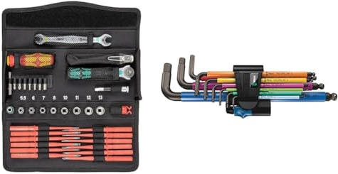 Wera 05135870001 Kraftform Kompakt W 2 Wartung Screwdriver Set, Red & 950 SPKL/9 SM HF Multicolour L-Key Set Metric BlackLaser with HOL